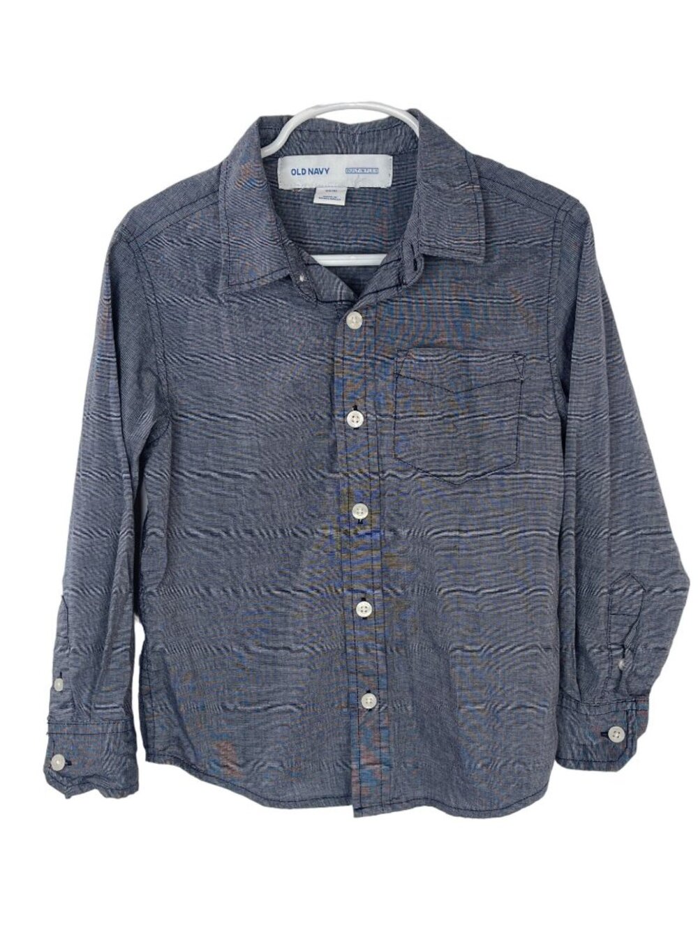 Old Navy Boys XS 5 Blue Button Front Shirt Built In Flex Long Sleeve